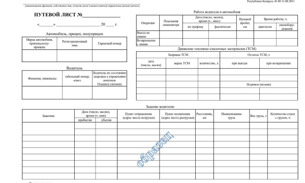 Путевой лист грузового автомобиля (2 варианта)